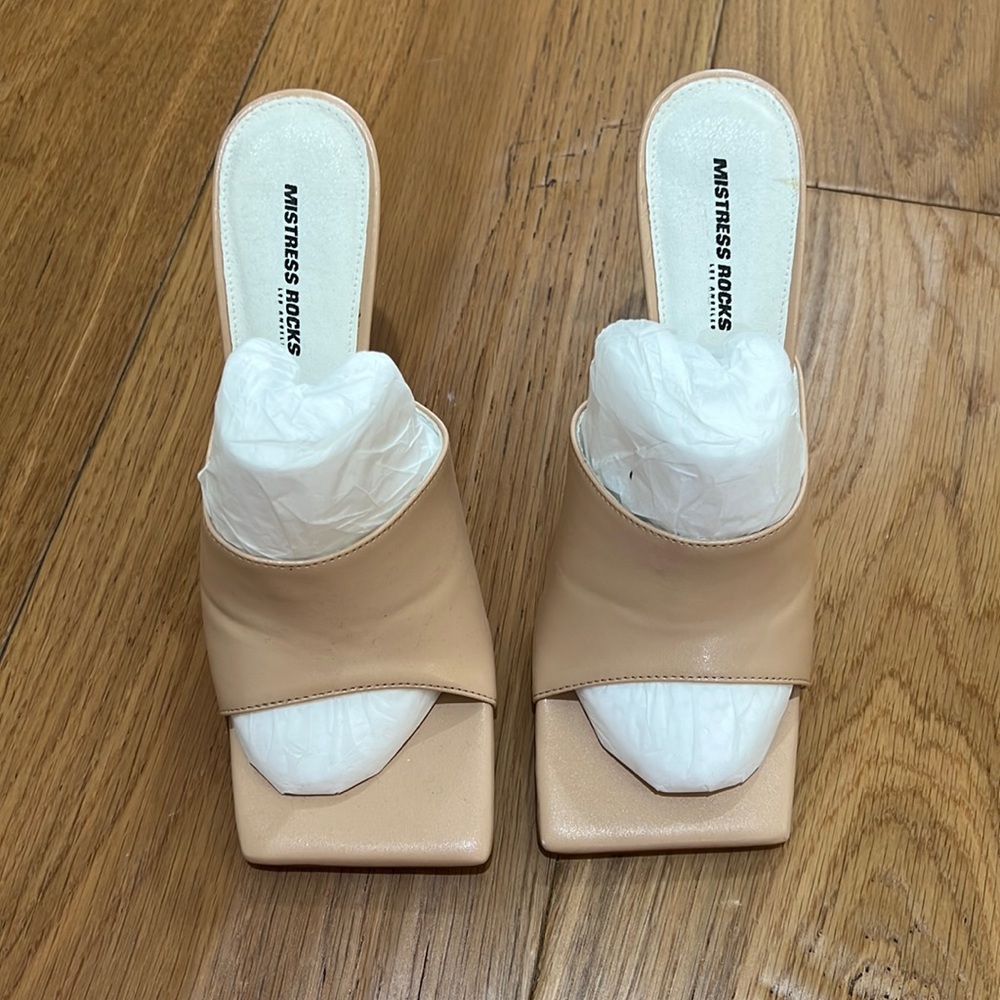 Mistress Rock Nude Square Toe Sandal Heels